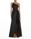 ALFRED SUNG DRAPED-FRONT ONE-SHOULDER SATIN GOWN