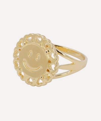 Anna + Nina Gold-plated Smiley Signet Ring