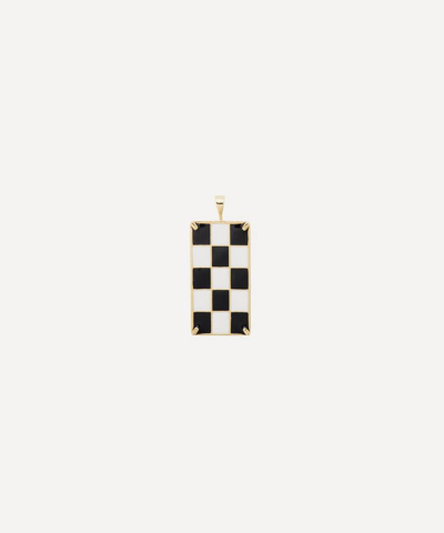 Anna + Nina Gold-plated Checkerboard Enamel Necklace Charm In Black/white