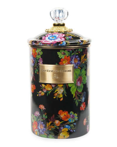 Mackenzie-childs Flower Market Floral-print Enamel Canister 21cm 1 Size In Black
