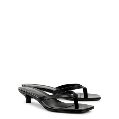 Totême Minimalist Black Leather Thong Sandals With Square Toe And Low Heel In Multi
