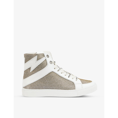 ZADIG & VOLTAIRE ZADIG&VOLTAIRE WOMENS SILVER ZV1747 HIGH FLASH GLITTER LEATHER AND MESH HIGH-TOP TRAINERS,54989567
