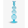 ANNA + NINA BLUE BUBBLE GLASS CANDLE HOLDER 30CM