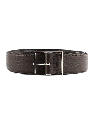 Orciani Brown Hammered Leather Belt In Bicolored