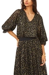 VINCE CAMUTO SMOCKED CUFF FOIL DOT BLOUSE