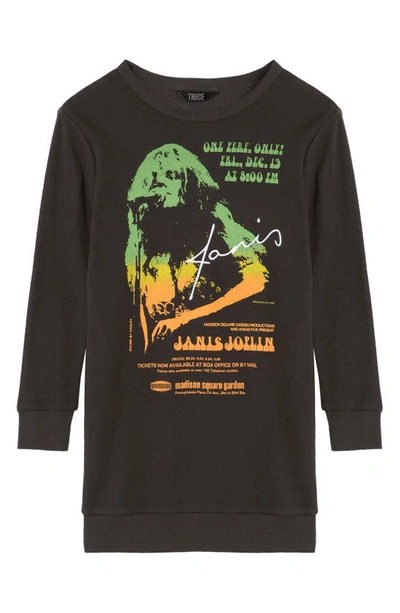 Truce Kids' Janis Joplin Long Sleeve Cotton Graphic Dress In Dark Grey