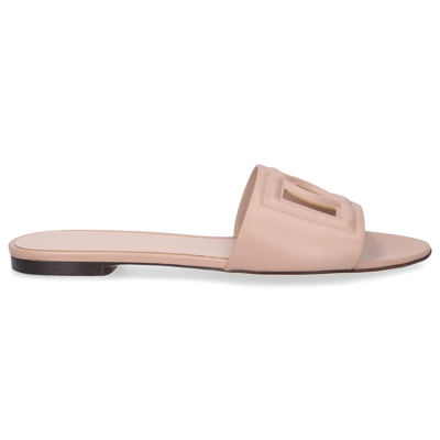 Dolce & Gabbana 10mm Bianca Leather Slide Sandals In Beige