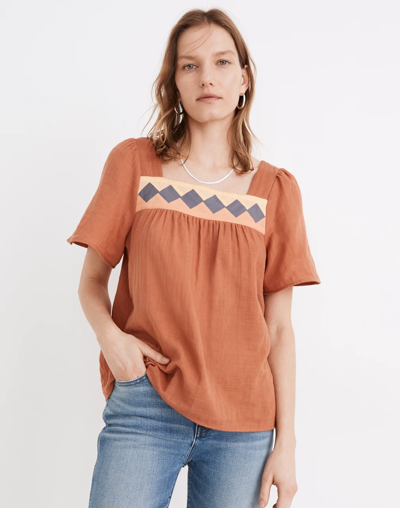 Madewell Patchwork Square-neck Top In Burnt Clay