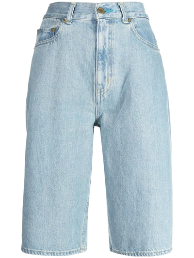 Tu Es Mon Tresor The Turquoise High-rise Denim Bermuda Shorts In Blue