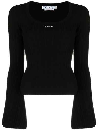 Off-white Logo Print Ribbed Top In Black