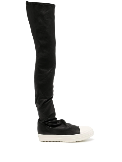 Rick Owens Black Knee-high Sneakers With Platform In Leather Woman In Gray