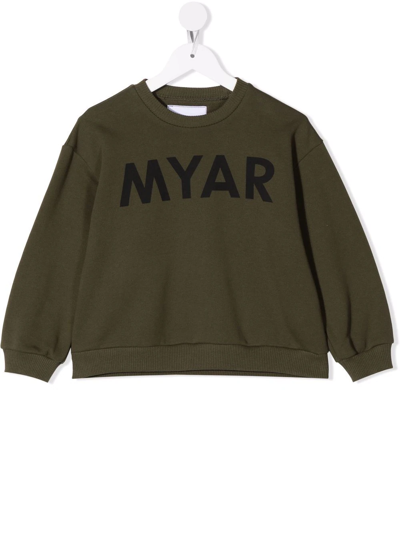 Myar Kids' Logo-print Crew Neck Sweatshirt In Military Green
