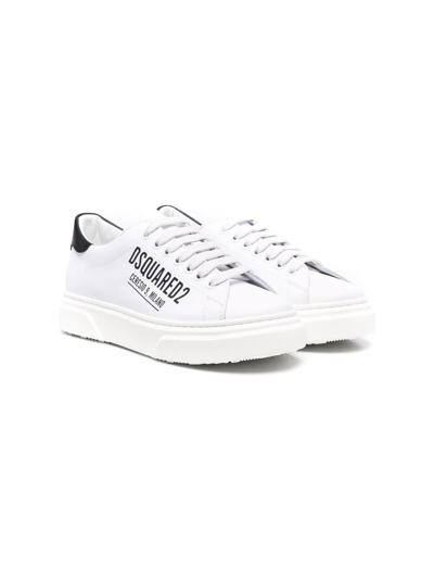Dsquared2 Teen Logo-print Lace-up Trainers In White
