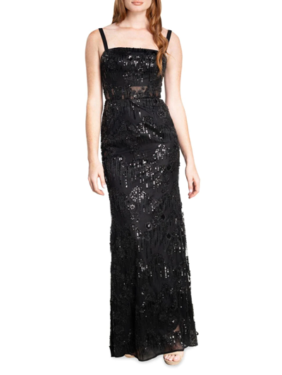Dress The Population Women's Aria Floral Sequin & Bead Embellished Gown In Black