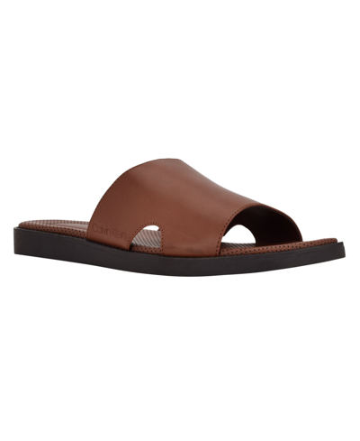 Calvin Klein Men's Ethan Slip-on Slide Sandals Men's Shoes In Brown