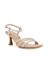 Anne Klein Jules Womens Rhinestone Faux Suede Heels In Nude Crystals