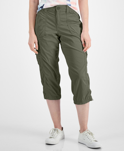 Style & Co Petite Mid Rise Bungee-hem Capri Pants, Created For Macy's In Olive Sprig