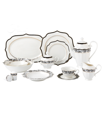Lorren Home Trends Wavy Mix And Match Bone China Service For 8-fiona, Set Of 57 In Black
