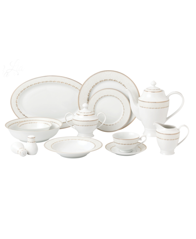 Lorren Home Trends Dinnerware Bone China Service For 8 People-noelle, Set Of 57 In Gold-tone