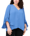 Vince Camuto Flutter Sleeve Crossover Georgette Tunic Top In Steel Blue