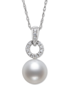 BELLE DE MER CULTURED FRESHWATER PEARL (7MM) & DIAMOND (1/20 CT. T.W.) CIRCLE 18" PENDANT NECKLACE IN 14K WHITE G