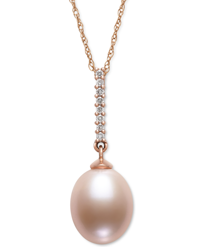 Belle De Mer Pink Cultured Freshwater Pearl (8-9mm) & Diamond (1/20 Ct. T.w.) 18" Pendant Necklace I In Rose Gold