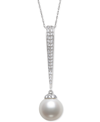 BELLE DE MER CULTURED FRESHWATER PEARL (9MM) & DIAMOND (1/5 CT. T.W.) PAVE ELONGATED 18" PENDANT NECKLACE IN 14K 
