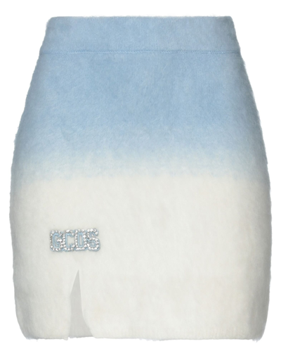 Gcds White And Blue Gradient Mini Skirt With Logo In Multicolor