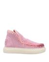 Mou Bold Sneaker Low Heels Ankle Boots In Rose-pink Suede