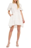 English Factory Back-tie Jacquard Puff-sleeve Mini Dress In White