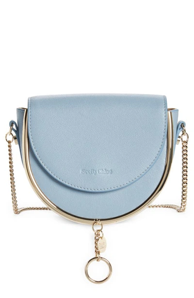 See By Chloé Mara Flap Leather Saddle Shoulder Bag In Shady Blue