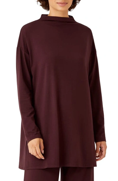 Eileen Fisher Funnel Neck Long Sleeve Boxy Tunic Top In Casis