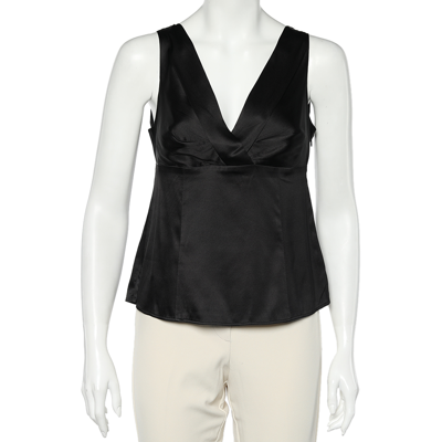 Pre-owned Armani Collezioni Black Silk Satin Sleeveless Top M