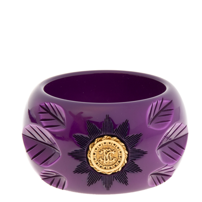 Pre-owned Roberto Cavalli Purple Floral Engraved Bangle Bracelet