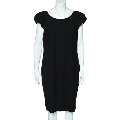 Pre-owned Dolce & Gabbana Black Wool Crepe Pleated Sleeve Midi Dress M