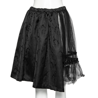 Pre-owned Comme Des Garçons Black Mesh And Floral Embroidered Silk Ruffled Detailed Skirt S