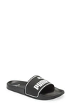 Puma Leadcat 2.0 Faux Leather Slides In  Black/  White