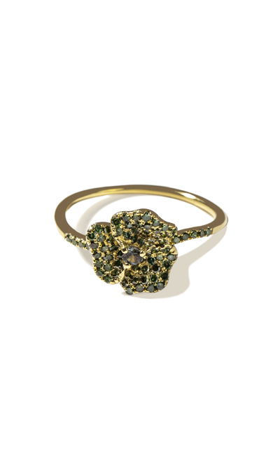 As29 ‘bloom' Green Diamond 18k Gold Mini Flower Ring