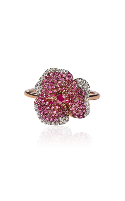 As29 'bloom' Diamond Pink Sapphire 18k Rose Gold Small Flower Ring