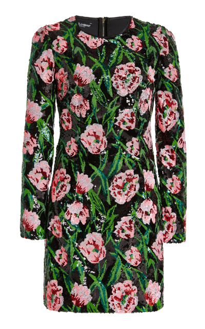 Dolce & Gabbana Sequin-embellished Floral-patterned Mini Dress In Multicolor