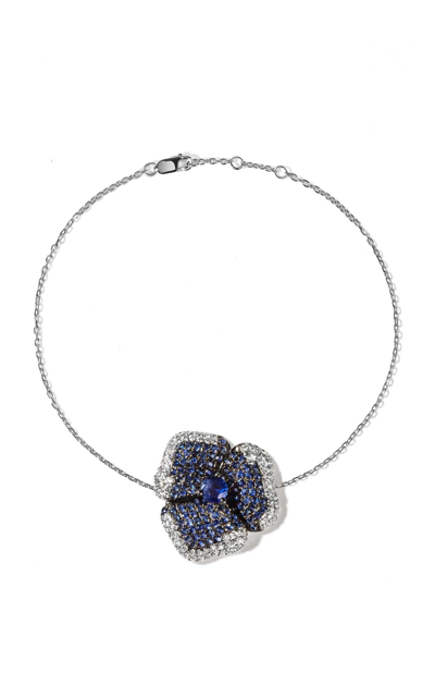 As29 Bloom 18k White Gold Sapphire; Diamond Medium Flower Bracelet In Blue