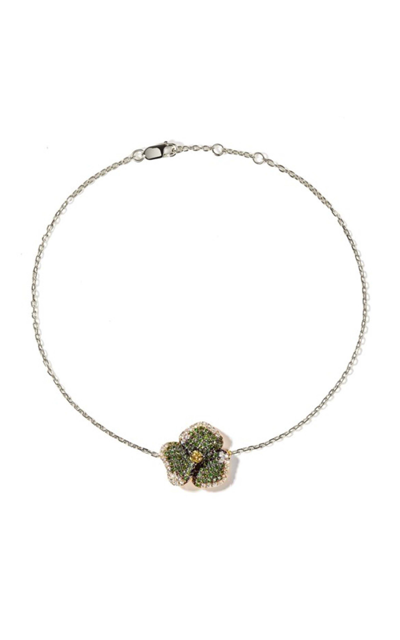 As29 Bloom 18k White Gold Diamond; Sapphire Small Flower Bracelet In Green