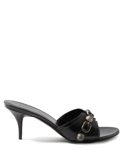 Balenciaga Womens Black Cagole Stud-embellished Leather Sandals