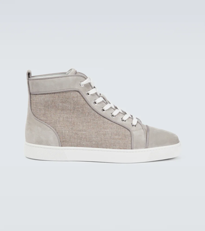 Christian Louboutin Louis Orlato High-top Suede And Canvas Trainers In Sasso/beige