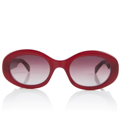 Celine Triomphe Logo Oval Acetate Sunglasses In Red