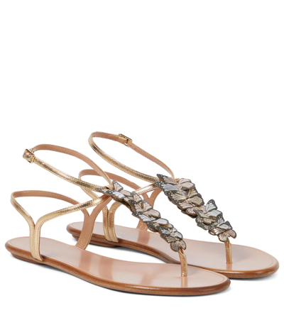 Aquazzura Papillon Leather Thong Sandals In Soft Gold