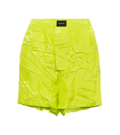 Balenciaga Logo Jacquard Pajama Shorts In Fluo Yellow