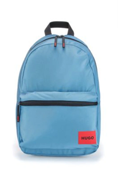 Hugo Backpack In Recycled Nylon With Red Logo Label- Blue Men's Backpacks