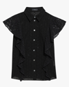 Theory Button-down Georgette Ruffle Top In Black