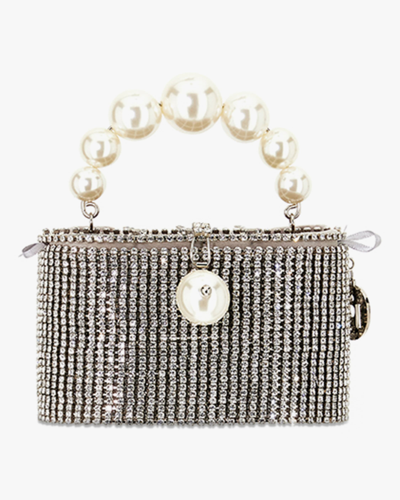 Rosantica Super Holly Mesh & Faux Pearls Bag In Silver